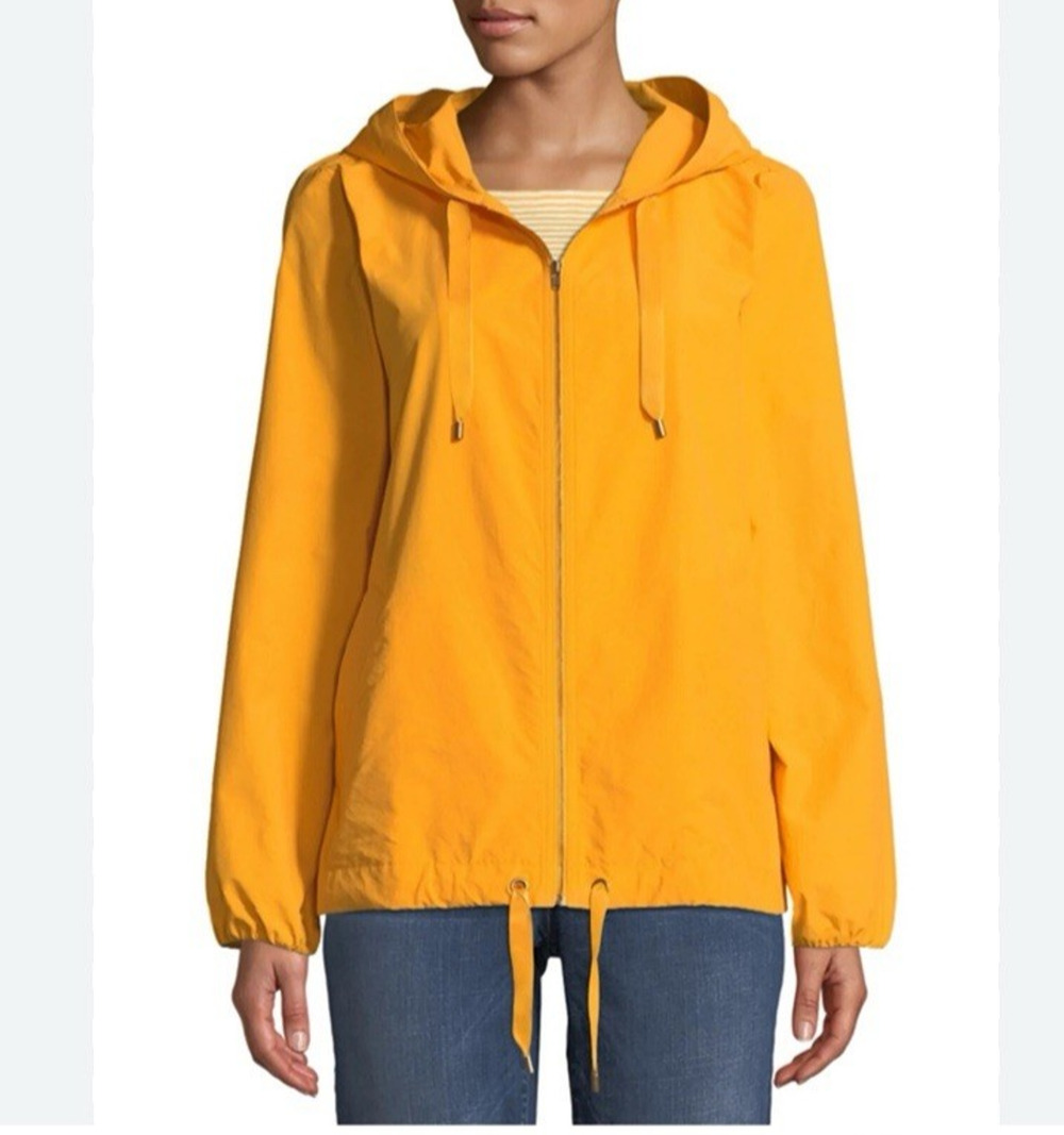 Eileen Fisher Jacket Orange Hooded Zip Windbreaker Organic Cotton Size Large